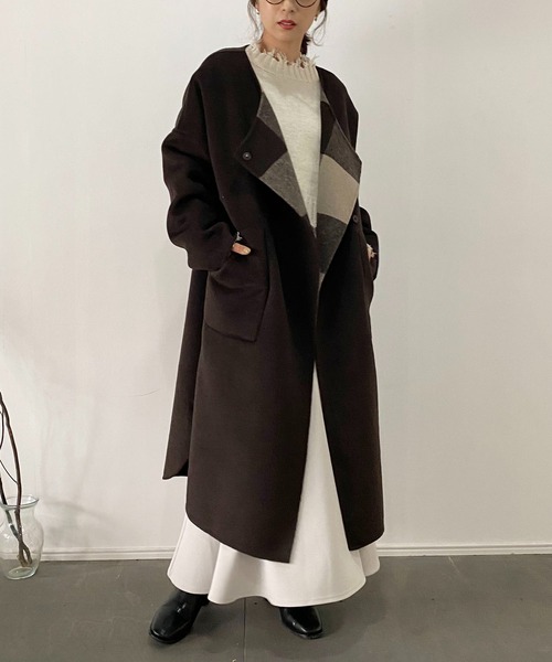 CAPRICIEUX LE'MAGE（カプリシューレマージュ）の「チェックリバノーカラーコート（ノーカラーコート・レディース・ブラック/ブラウン・FREE）」の12枚目の写真