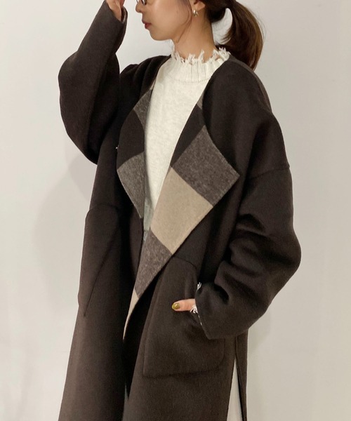 CAPRICIEUX LE'MAGE（カプリシューレマージュ）の「チェックリバノーカラーコート（ノーカラーコート・レディース・ブラック/ブラウン・FREE）」の16枚目の写真