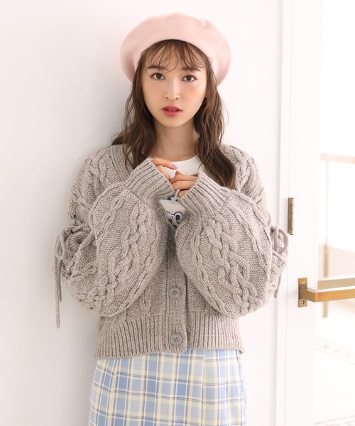 さち♡エムズグレイシー♡リボン♡パフスリーブ♡ボレ♡カーディガン エムズグレイシー 半袖 サマーニット パフスリーブ リボン