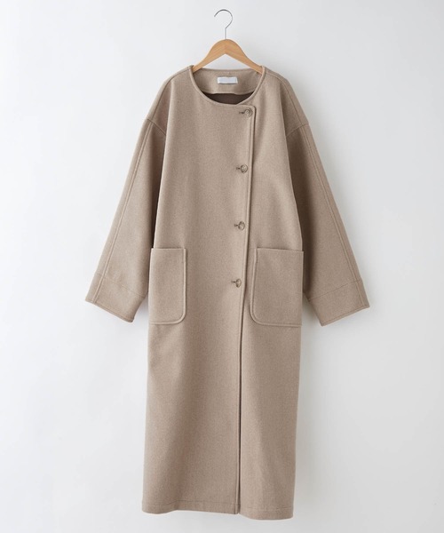 セール】ノーカラーオーバーサイズロングコート（ノーカラーコート