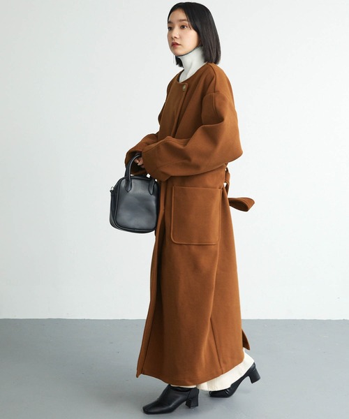 セール】ノーカラーオーバーサイズロングコート（ノーカラー