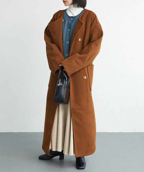 セール】ノーカラーオーバーサイズロングコート（ノーカラー