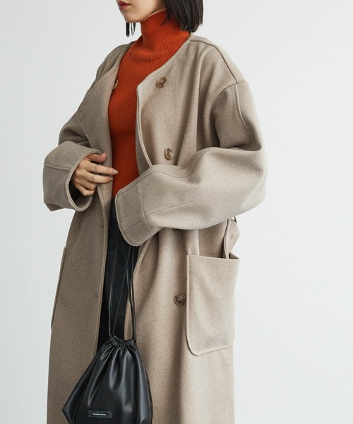 セール】ノーカラーオーバーサイズロングコート（ノーカラーコート