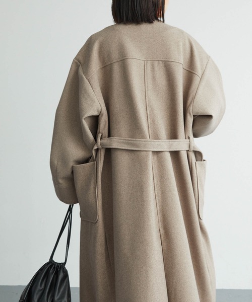 セール】ノーカラーオーバーサイズロングコート（ノーカラーコート