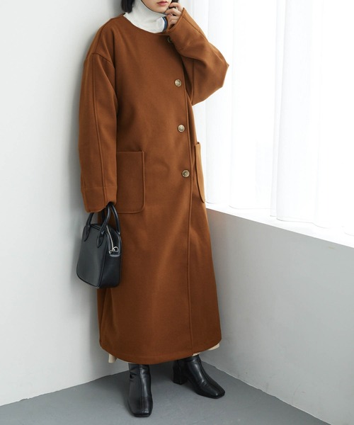 セール】ノーカラーオーバーサイズロングコート（ノーカラーコート