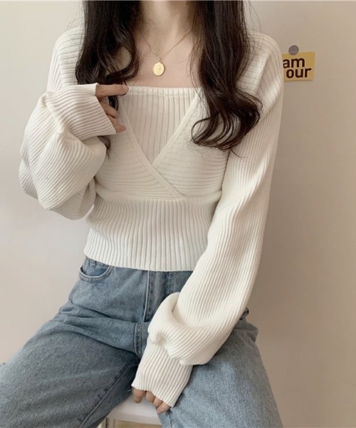 LAC-VERT（ラック・ヴェール）の「オフショル風スクエアネックドルマンニット（ニット/セーター・レディース・ブラック/ブラウン/ホワイト/ピンク・FREE）」の15枚目の写真