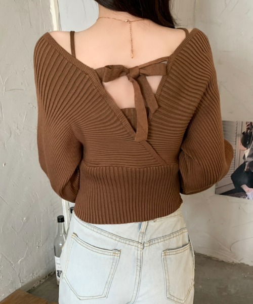 LAC-VERT（ラック・ヴェール）の「オフショル風スクエアネックドルマンニット（ニット/セーター・レディース・ブラック/ブラウン/ホワイト/ピンク・FREE）」の9枚目の写真