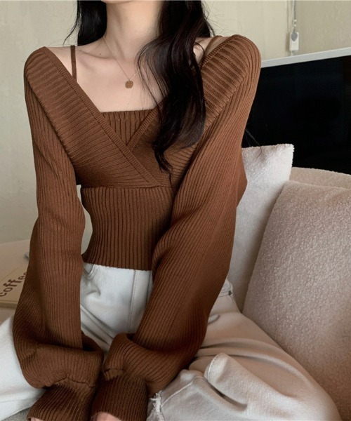 LAC-VERT（ラック・ヴェール）の「オフショル風スクエアネックドルマンニット（ニット/セーター・レディース・ブラック/ブラウン/ホワイト/ピンク・FREE）」の11枚目の写真