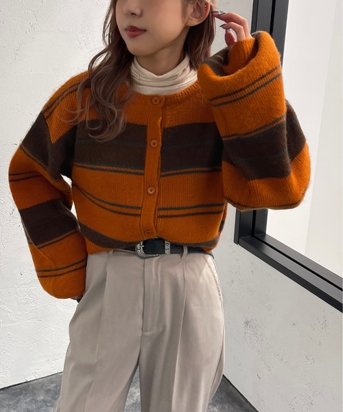 apres jour mignon(アプレジュールミニョン)の「2WAYマルチボーダーニット【ZOZOTOWN限定アイテム】(ニット/セーター・レディース・ダークグリーン/マスタード/パープル系その他/オレンジ系その他・X-LARGE/フリー)」の17枚目の写真