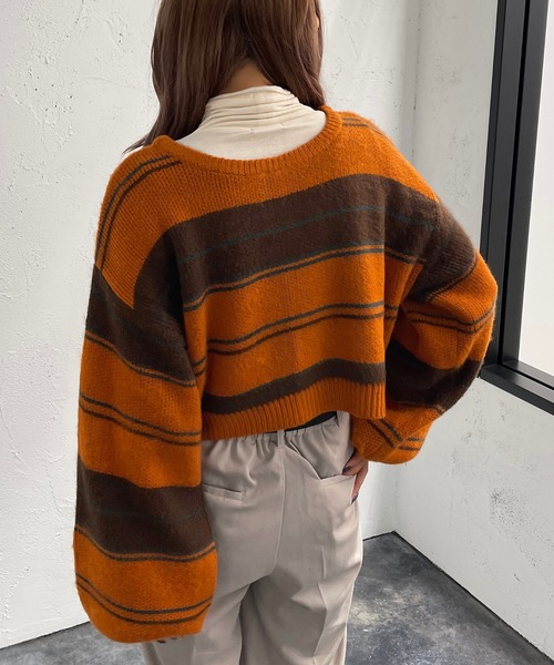 apres jour mignon(アプレジュールミニョン)の「2WAYマルチボーダーニット【ZOZOTOWN限定アイテム】(ニット/セーター・レディース・ダークグリーン/マスタード/パープル系その他/オレンジ系その他・X-LARGE/フリー)」の21枚目の写真