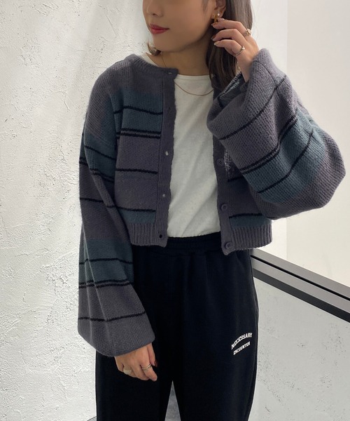 apres jour mignon(アプレジュールミニョン)の「2WAYマルチボーダーニット【ZOZOTOWN限定アイテム】(ニット/セーター・レディース・ダークグリーン/マスタード/パープル系その他/オレンジ系その他・X-LARGE/フリー)」の12枚目の写真