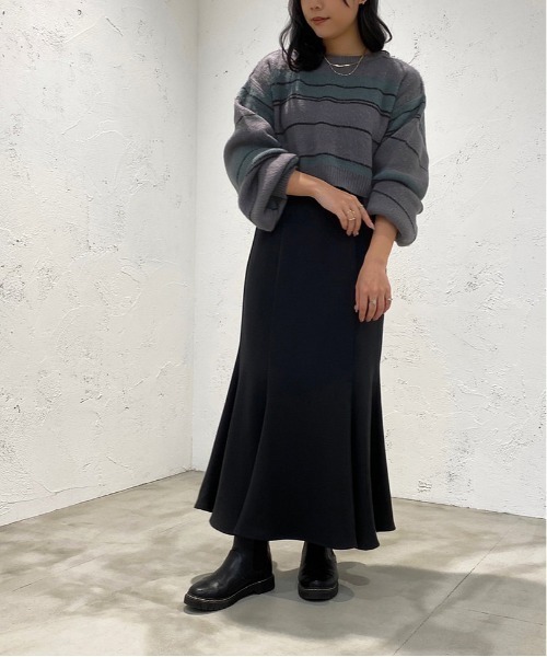 apres jour mignon(アプレジュールミニョン)の「2WAYマルチボーダーニット【ZOZOTOWN限定アイテム】(ニット/セーター・レディース・ダークグリーン/マスタード/パープル系その他/オレンジ系その他・X-LARGE/フリー)」の9枚目の写真
