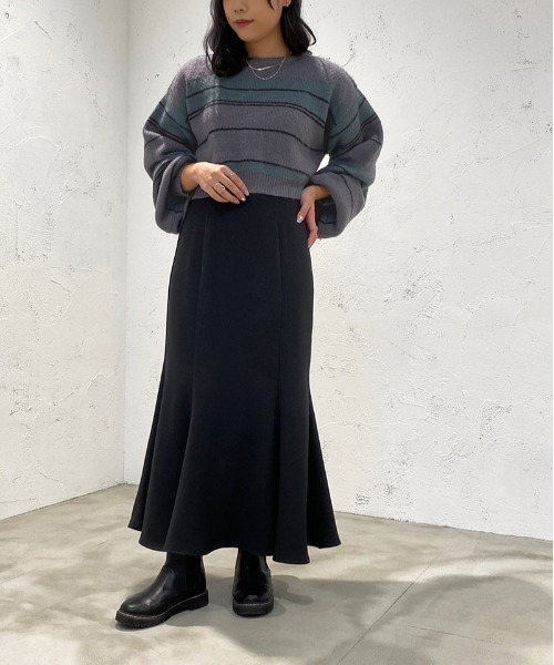 apres jour mignon(アプレジュールミニョン)の「2WAYマルチボーダーニット【ZOZOTOWN限定アイテム】(ニット/セーター・レディース・ダークグリーン/マスタード/パープル系その他/オレンジ系その他・X-LARGE/フリー)」の10枚目の写真
