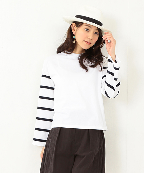 Ray BEAMS(レイビームス)の「Ray BEAMS / 袖ボーダー ロングスリーブT(Tシャツ/カットソー・レディース・ホワイト/ネイビー/オフホワイト・ONE SIZE)」の2枚目の写真