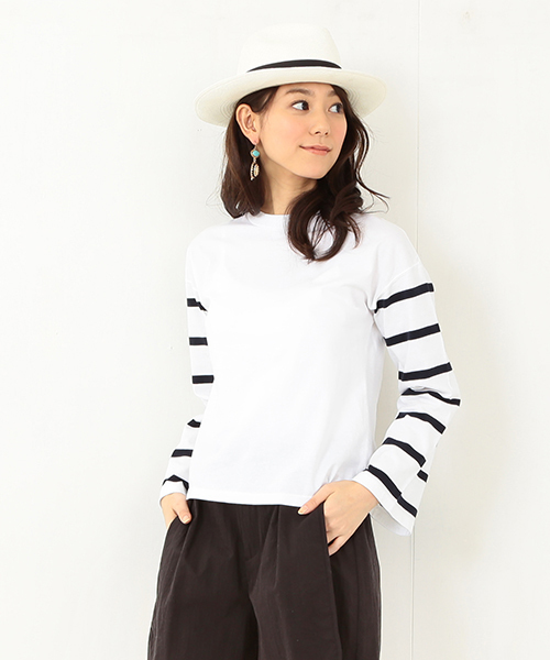 Ray BEAMS(レイビームス)の「Ray BEAMS / 袖ボーダー ロングスリーブT(Tシャツ/カットソー・レディース・ホワイト/ネイビー/オフホワイト・ONE SIZE)」の4枚目の写真