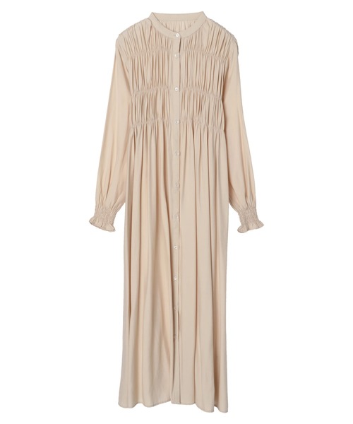 earth music&ecology（アースミュージックアンドエコロジー）の「シャーリングギャザーワンピース（無地）*（ワンピース・レディース・ベージュ・FREE）」の21枚目の写真