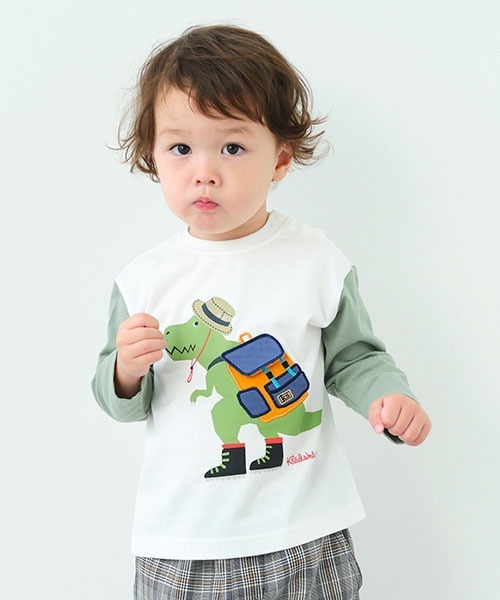 kladskap(クレードスコープ)の「アウトドアザウルス長袖Tシャツ(Tシャツ/カットソー・キッズ・オフホワイト/ネイビー・120cm/80cm/110cm/100cm/130cm/90cm)」の1枚目の写真