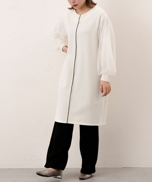 Thevon(ゼボン)の「袖チュールパイピングワンピース(チュニック・レディース・ブラック/アイボリー/グレイッシュベージュ・FREE)」の17枚目の写真