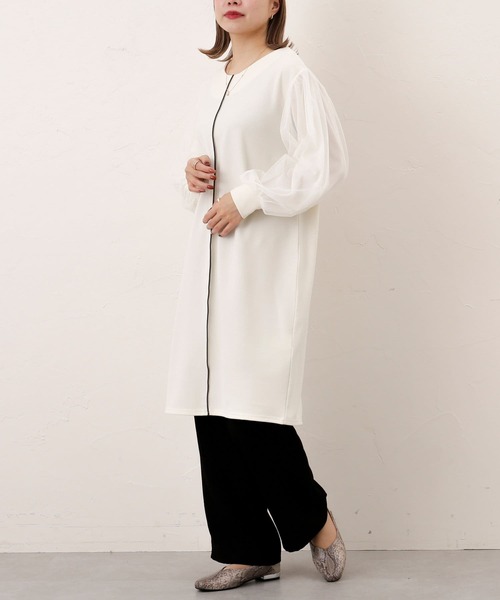 Thevon(ゼボン)の「袖チュールパイピングワンピース(チュニック・レディース・ブラック/アイボリー/グレイッシュベージュ・FREE)」の18枚目の写真