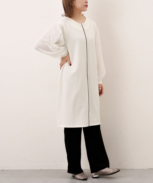 Thevon(ゼボン)の「袖チュールパイピングワンピース(チュニック・レディース・ブラック/アイボリー/グレイッシュベージュ・FREE)」の19枚目の写真