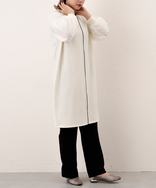 Thevon(ゼボン)の「袖チュールパイピングワンピース(チュニック・レディース・ブラック/アイボリー/グレイッシュベージュ・FREE)」の20枚目の写真