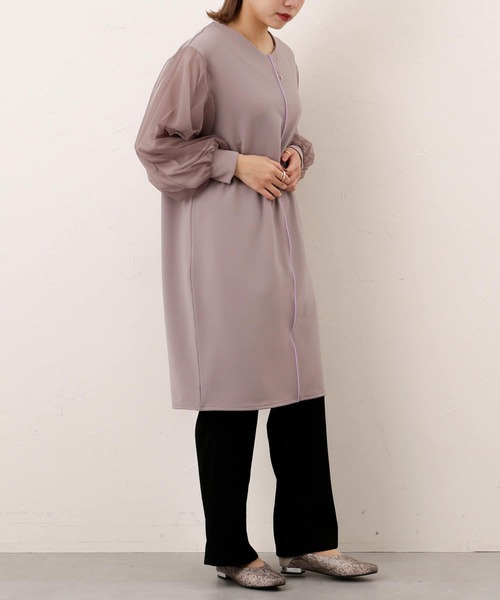 Thevon(ゼボン)の「袖チュールパイピングワンピース(チュニック・レディース・ブラック/アイボリー/グレイッシュベージュ・FREE)」の9枚目の写真