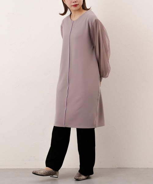 Thevon(ゼボン)の「袖チュールパイピングワンピース(チュニック・レディース・ブラック/アイボリー/グレイッシュベージュ・FREE)」の12枚目の写真