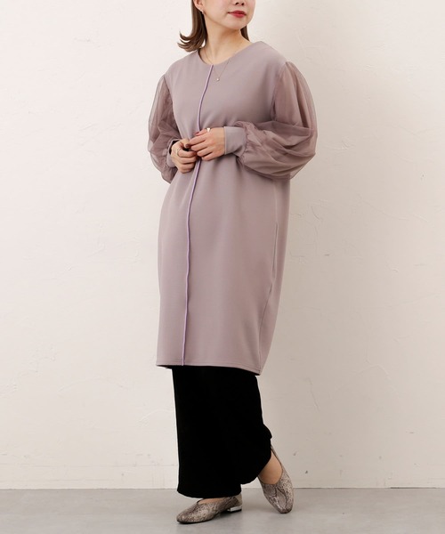 Thevon(ゼボン)の「袖チュールパイピングワンピース(チュニック・レディース・ブラック/アイボリー/グレイッシュベージュ・FREE)」の13枚目の写真