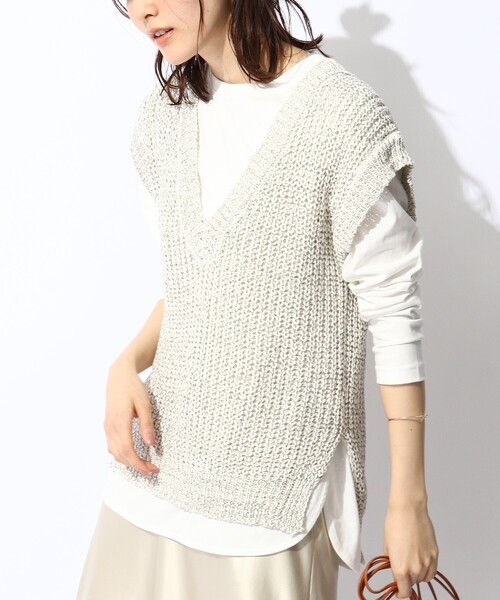 THE SHOP TK (ザ ショップ ティーケー )の「◆配色テープヤーンVベスト(ベスト・レディース・ホワイト系その他4/ベージュ系その他6・12/13)」の2枚目の写真