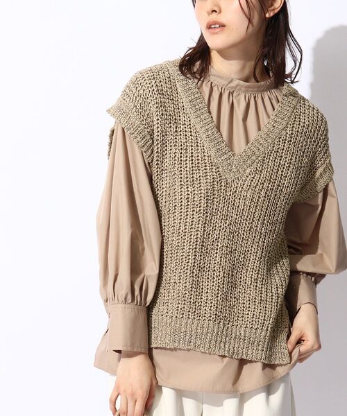 THE SHOP TK (ザ ショップ ティーケー )の「◆配色テープヤーンVベスト(ベスト・レディース・ホワイト系その他4/ベージュ系その他6・12/13)」の1枚目の写真