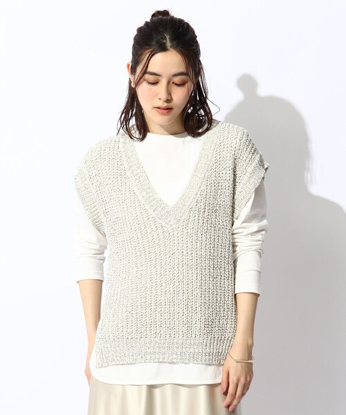 THE SHOP TK (ザ ショップ ティーケー )の「◆配色テープヤーンVベスト(ベスト・レディース・ホワイト系その他4/ベージュ系その他6・12/13)」の6枚目の写真