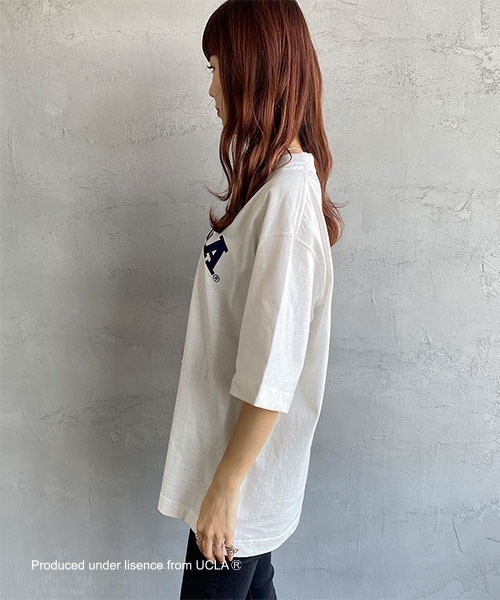 UCLA（ユーシーエルエー）の「[UCLA/ユーシーエルエー] フロッキープリント ビッグシルエットTシャツ（Tシャツ/カットソー・レディース・グリーン/ホワイト・M/L）」の8枚目の写真