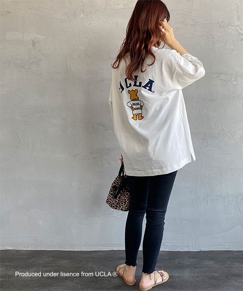 UCLA（ユーシーエルエー）の「[UCLA/ユーシーエルエー] フロッキープリント ビッグシルエットTシャツ（Tシャツ/カットソー・レディース・グリーン/ホワイト・M/L）」の4枚目の写真