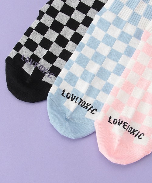 LOVETOXIC（ラブトキシック）の「フラッグチェッククルーソックス（ソックス/靴下・キッズ・ブラック/ピンク/サックスブルー・FREE）」の6枚目の写真