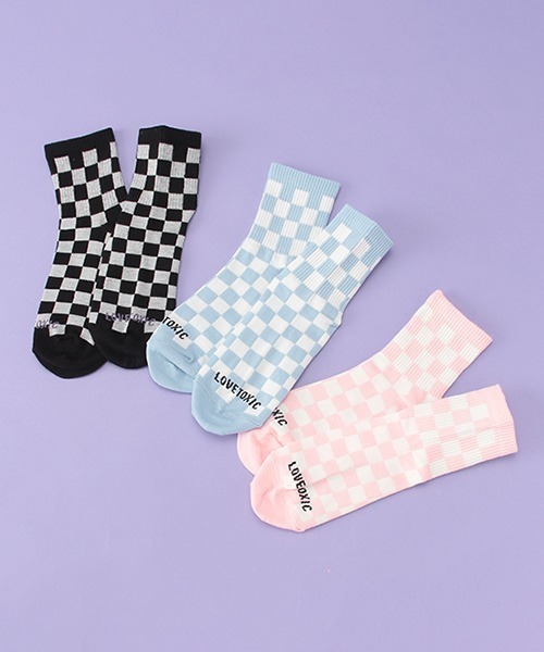 LOVETOXIC（ラブトキシック）の「フラッグチェッククルーソックス（ソックス/靴下・キッズ・ブラック/ピンク/サックスブルー・FREE）」の8枚目の写真