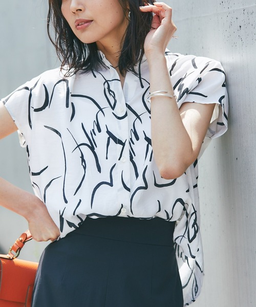 RIVE DROITE（リヴドロワ）の「ドローイングフレンチブラウス（シャツ/ブラウス・レディース・グレー/オフホワイト・FREE）」の2枚目の写真