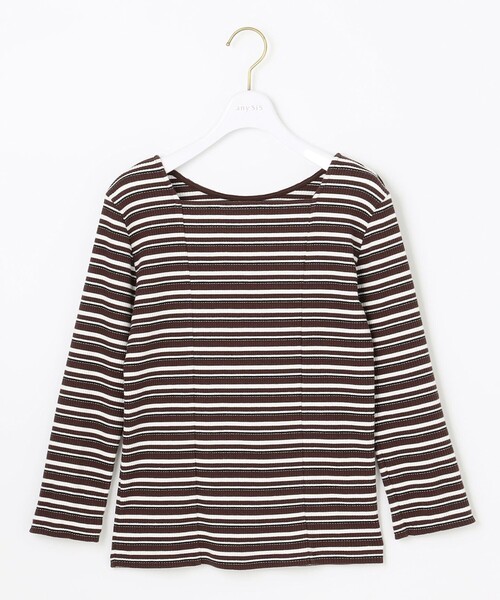 ANY SIS（エニィスィス）の「【前後着用可】マルチボーダー2WAYテレコ カットソー（Tシャツ/カットソー・レディース・モスグリーン系2/ネイビー系2/ピンク系2・2）」の9枚目の写真