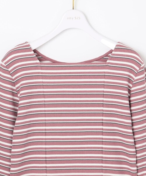 ANY SIS（エニィスィス）の「【前後着用可】マルチボーダー2WAYテレコ カットソー（Tシャツ/カットソー・レディース・モスグリーン系2/ネイビー系2/ピンク系2・2）」の13枚目の写真