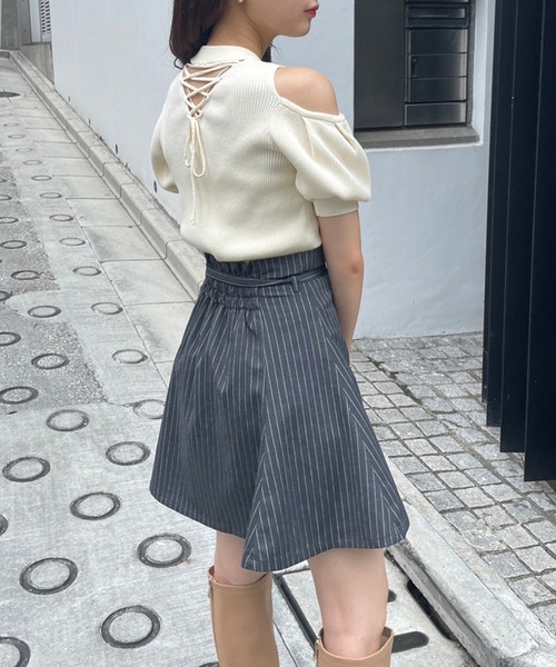 セール】バックレースアップ肌見せ肩あきニット（ニット/セーター