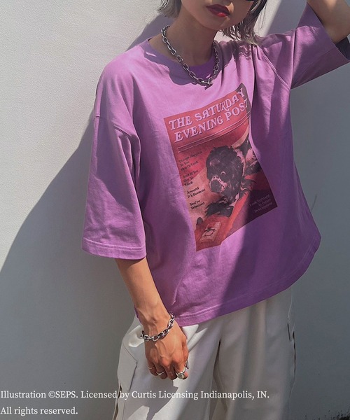 PAGEBOY(ページボーイ)の「The Saturday Evening Post アメリカンTシャツ(Tシャツ/カットソー・レディース・オフホワイト/モーブ系・FREE)」の8枚目の写真