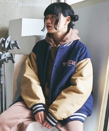 VISION STREET WEAR/ヴィジョンストリートウエア ビッグシルエット メルトン ロゴ サガラ バック刺繍 ワッペン 袖PUレザー レディース メンズ スタジャン