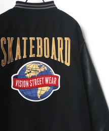 VISION STREET WEAR/ヴィジョンストリートウエア ビッグシルエット メルトン ロゴ サガラ バック刺繍 ワッペン 袖PUレザー レディース メンズ スタジャン