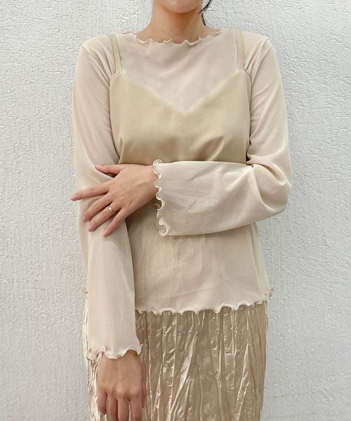 CEMONEMO(セモネモ)の「ボートネック シースルー メロウ トップス(Tシャツ/カットソー・レディース・アイボリー/ブラック/ベージュ・FREE)」の3枚目の写真