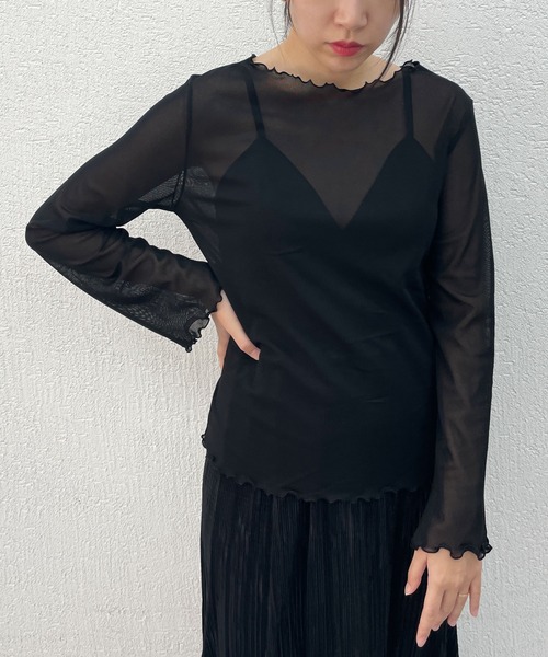 CEMONEMO(セモネモ)の「ボートネック シースルー メロウ トップス(Tシャツ/カットソー・レディース・アイボリー/ブラック/ベージュ・FREE)」の8枚目の写真
