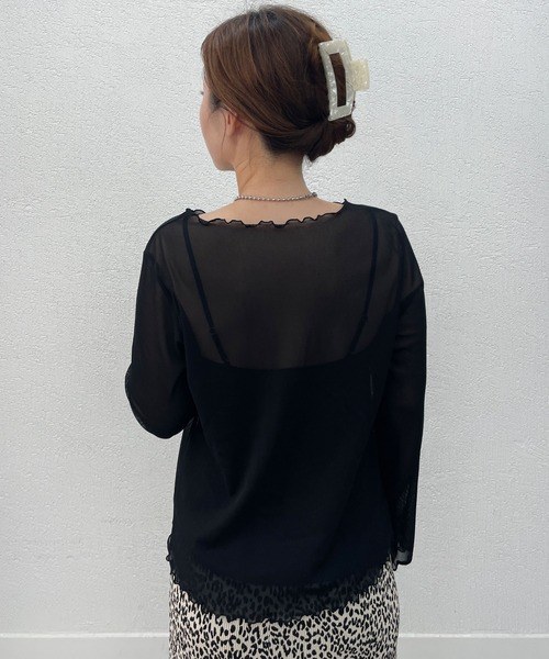 CEMONEMO(セモネモ)の「ボートネック シースルー メロウ トップス(Tシャツ/カットソー・レディース・アイボリー/ブラック/ベージュ・FREE)」の15枚目の写真