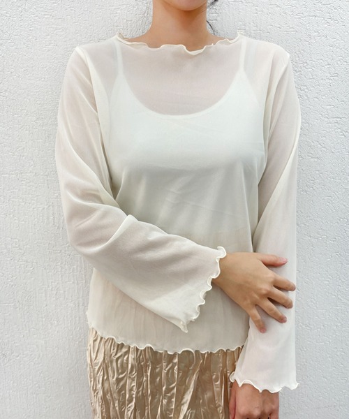 CEMONEMO(セモネモ)の「ボートネック シースルー メロウ トップス(Tシャツ/カットソー・レディース・アイボリー/ブラック/ベージュ・FREE)」の16枚目の写真