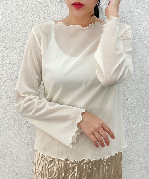 CEMONEMO(セモネモ)の「ボートネック シースルー メロウ トップス(Tシャツ/カットソー・レディース・アイボリー/ブラック/ベージュ・FREE)」の17枚目の写真
