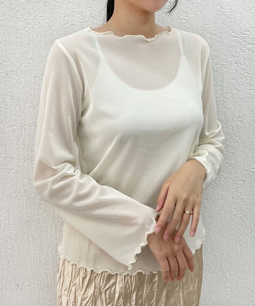 CEMONEMO(セモネモ)の「ボートネック シースルー メロウ トップス(Tシャツ/カットソー・レディース・アイボリー/ブラック/ベージュ・FREE)」の18枚目の写真