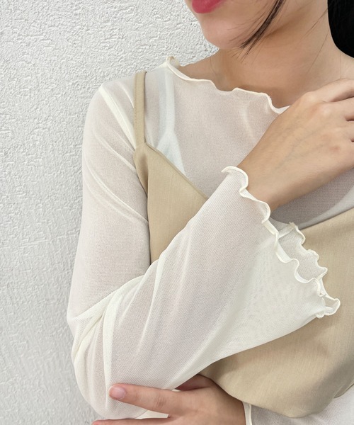 CEMONEMO(セモネモ)の「ボートネック シースルー メロウ トップス(Tシャツ/カットソー・レディース・アイボリー/ブラック/ベージュ・FREE)」の20枚目の写真