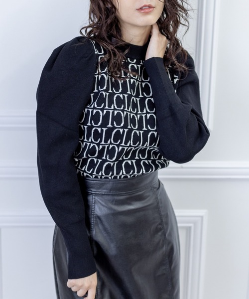 clear(クリア)の「モノグラムロゴ長袖ニットトップス(ニット/セーター・レディース・グレイッシュベージュ/ブルーグレー/ブラック/アイボリー・F)」の3枚目の写真